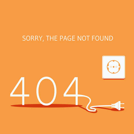 404 error in the form of a wire that has fallen out of the socket and the page is not found on the orange backgroundのイラスト素材