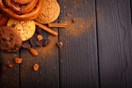 Buns with cherries, oatmeal and chocolate biscuits, black chocolate, nuts, raisins and a few...