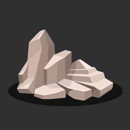 Gray Rock stone of complex shape with shadow. On a black background. Vector illustration.のイラスト素材