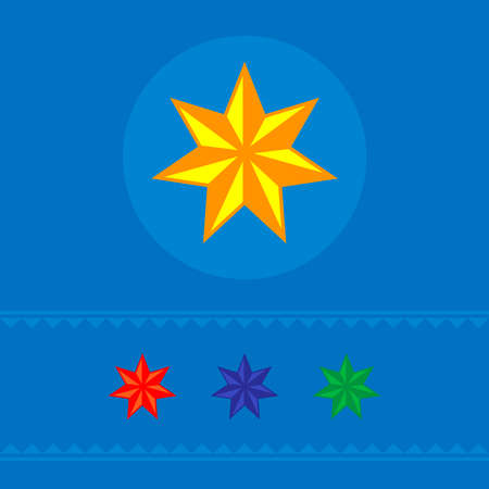 Set of colored six-pointed stars of web icons. On a blue background. Vector illustration. Banner.の写真素材