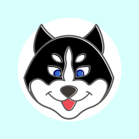 Banner face of a happy dog on a blue background. Vector illustration.のイラスト素材