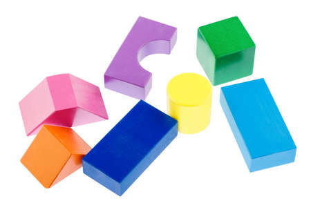 Colorful wooden cubes for children isolated on white backgroundの写真素材