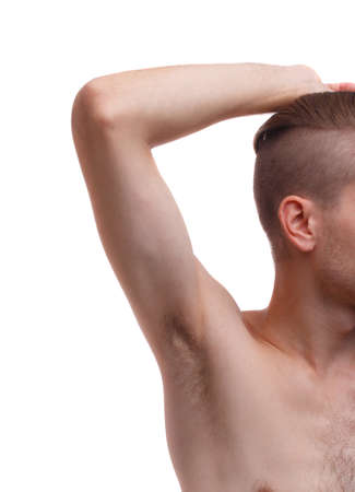 Male hairy armpit isolated on white backgroundの写真素材