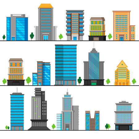 A set of different building objects.のイラスト素材