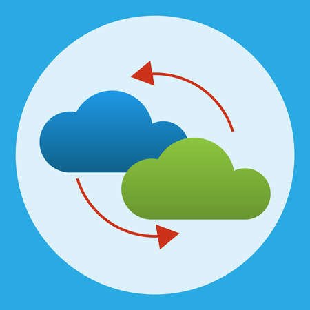 Two colored clouds around which two arrows demonstrate the process of information exchange.のイラスト素材