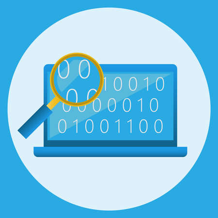 Magnifying glass, search for a computer monitor. Vector illustration.
