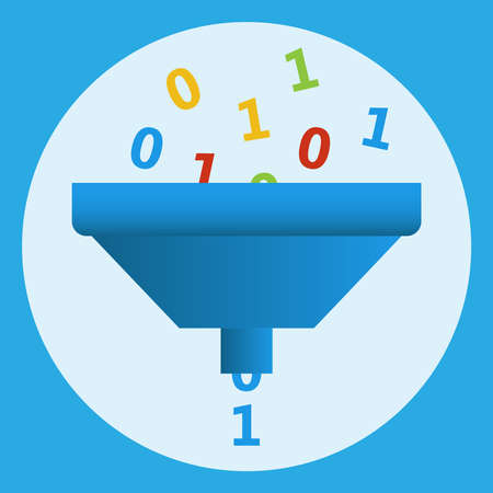 The blue grinder machine grinds the numbers one and zero.のイラスト素材