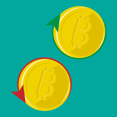 Two bitcoins around the arrows. The concept of finance.のイラスト素材