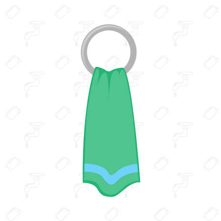 A green cotton towel hangs on a circular towel holder.のイラスト素材