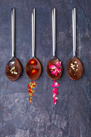 Spoons on which the chocolate driedの写真素材