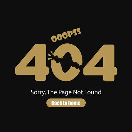 Sorry, page not found, error 404, inscription on a black background. Vector illustration.