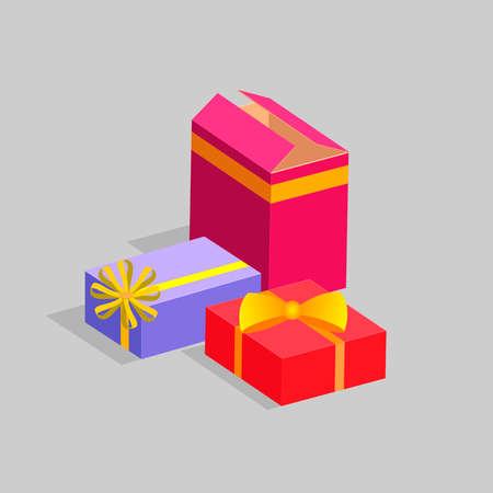 A few gift boxes box with ribbon and bow. The concept of a holiday. Vector illustration.のイラスト素材