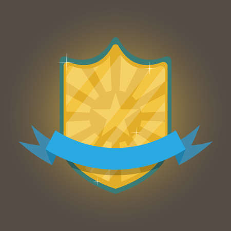 Gold and badge with ribbon . The concept of victory. Vector illustration.のイラスト素材