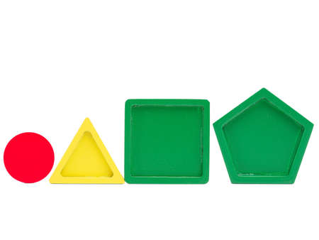 Different geometric shapes with different colors and sizes in a row for the development of a child...