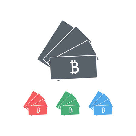 Several colored sets of cards with a bitcoin sign on a white background. The concept of virtual currency. Vector illustration.のイラスト素材