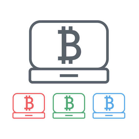 Image on several multicolored monitors computer there are bitcoin icon. The concept of virtual currency. Vector illustration.のイラスト素材