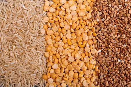 Three different close-ups of cerealsの写真素材