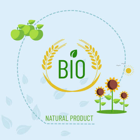Banner of natural biological products. Vector illustration.のイラスト素材