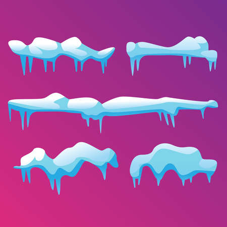Several snow hats with icicles, vector illustration.のイラスト素材