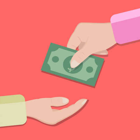 A money note, which is handed over from hand to hand. Vector illustration.のイラスト素材