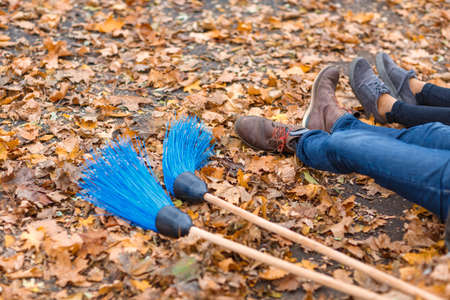 Legs of the pope and daughters on the ground next to the paniclesの写真素材