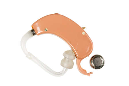 Hearing aid isolated on white background, health concept, hearing loss, audiometric hearing test.の写真素材