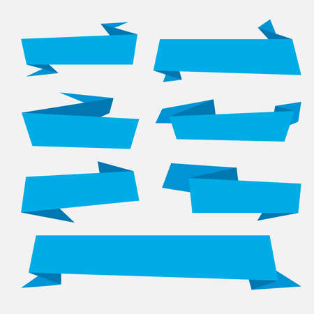 Web buttons in ribbon style, blue on a white background. Vector illustration.のイラスト素材