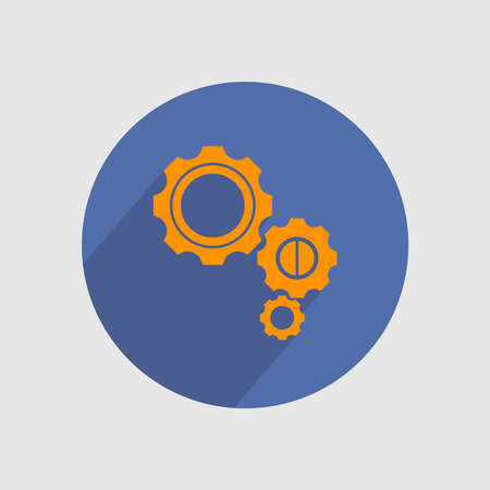 Several orange gear icons in a blue circle on a white background. Vector illustration.のイラスト素材