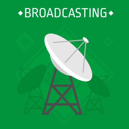 An image of a broadcast of a modern antenna on a green background. Vector illustration.のイラスト素材