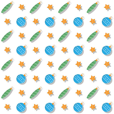 Festive pattern with a picture of multi-colored Christmas-tree toys on a white background. The concept of a holiday. Vector illustration.のイラスト素材