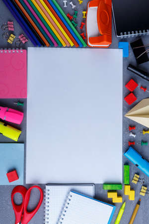 A sheet of paper with a place for an inscription, around which a layout of stationery.の写真素材