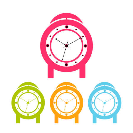 Colored alarm clocks, isolated on a white background. A set of different watches. Vector illustration.のイラスト素材