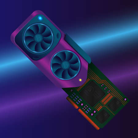 An isometric flat vector of a detailed video graphics card.のイラスト素材