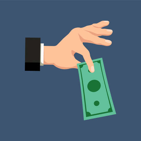 A hand holding dollars money on a dark blue background. Finance concept. Vector illustration.のイラスト素材