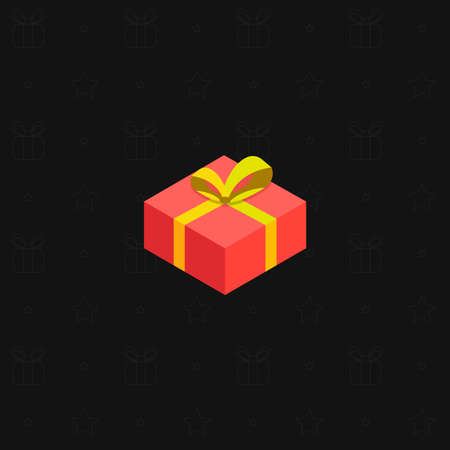 A multi-colored New Years gift box with a ribbon on a black background. Presents for holidays. Vector illustration.のイラスト素材