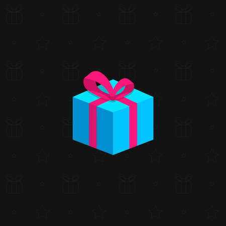 A multi-colored New Years gift box with a ribbon on a black background. Presents for holidays. Vector illustration.のイラスト素材