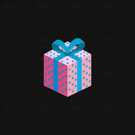 A multi-colored New Years gift box with a ribbon on a black background. Presents for holidays. Vector illustration.のイラスト素材