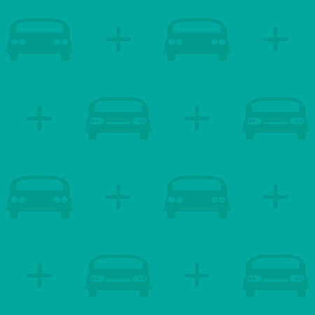 Cars cyan pattern background. Modern texture with vehicles and pluses. Vector illustration.のイラスト素材