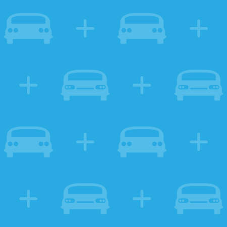 Cars blue pattern background. Modern texture with vehicles and pluses. Vector illustration.のイラスト素材
