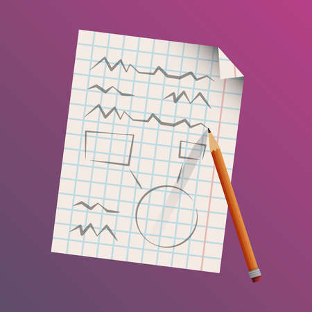 A paper and a pencil on a purple background. Vector illustration. Business and education paperwork concept.の素材 [FY31096639739]