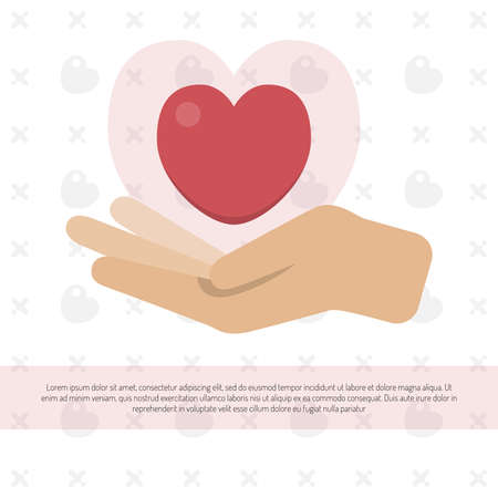 A hand with a red heart on a white background. Vector illustration.のイラスト素材