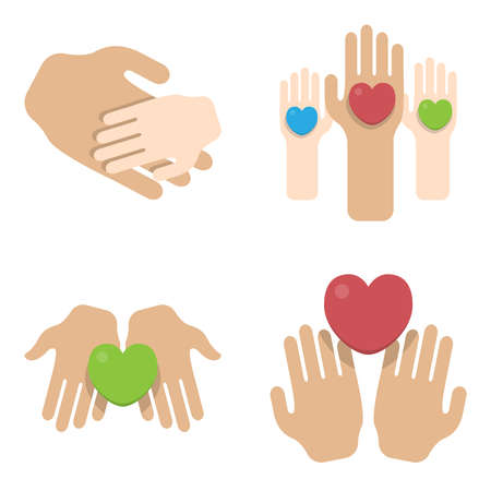 A set of hands with hearts isolated on a white background.のイラスト素材