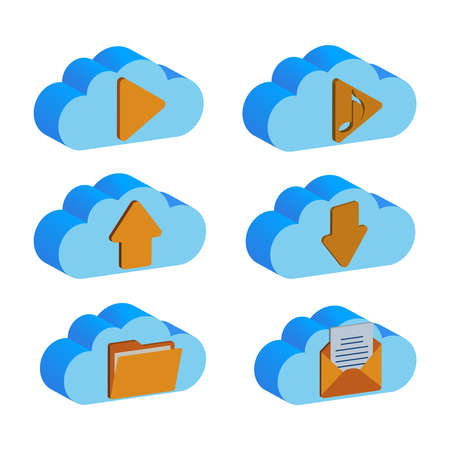 A set of cloud backup data folders isolated on a white background.のイラスト素材
