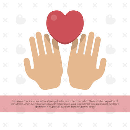 Hands with a red heart on a white background. Vector illustration.のイラスト素材