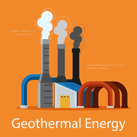 Geothermal flash power plant on an orange background.のイラスト素材
