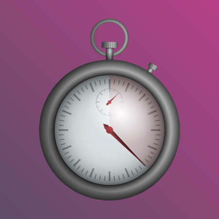 A realistic silver stopwatch on a pink background. Vector illustration.のイラスト素材