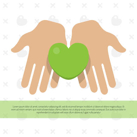 Charity hands with a green heart icon in flat style isolated on a white background.のイラスト素材
