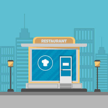 City restaurant on the urban street background. Street restaurant building.のイラスト素材