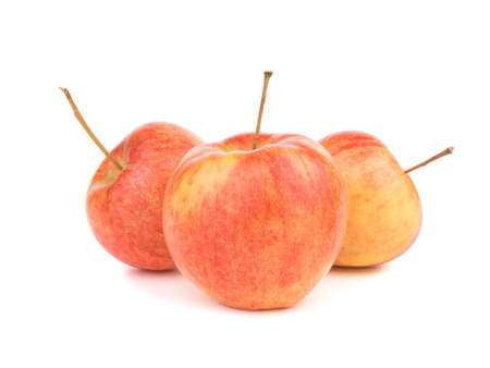 Three juicy, fresh and organic apples isolated on a white background. Healthy fruits full of vitamins.の写真素材
