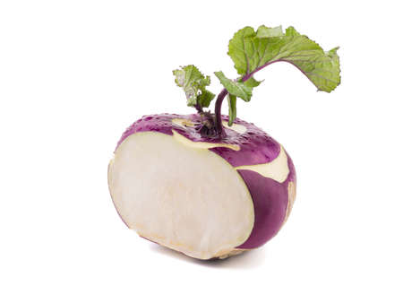 A sliced purple radish or turnip isolated on a white background with copy space. Organic food